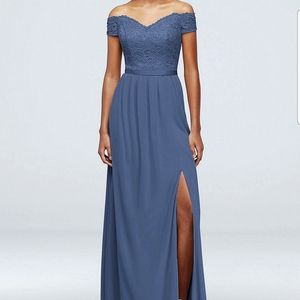 David's Bridal Steel Blue Bridesmaid Dress